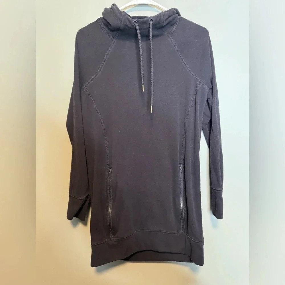 Athleta Women’s Victory Hooded Sweatshirt Dress‎ Zipper Pockets BLACK SIZE XS